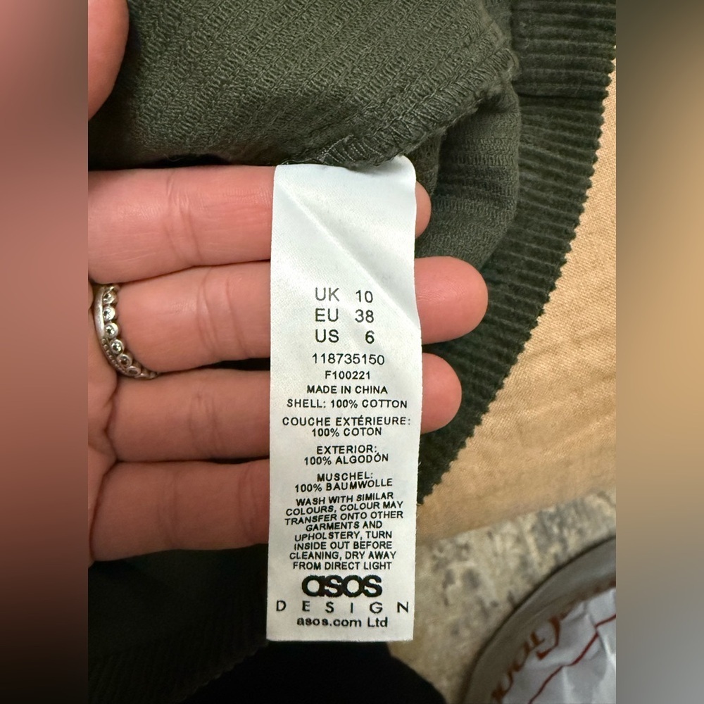 ASOS forest green a-line  corduroy pinafore mini dress with pockets - Picture 10 of 13